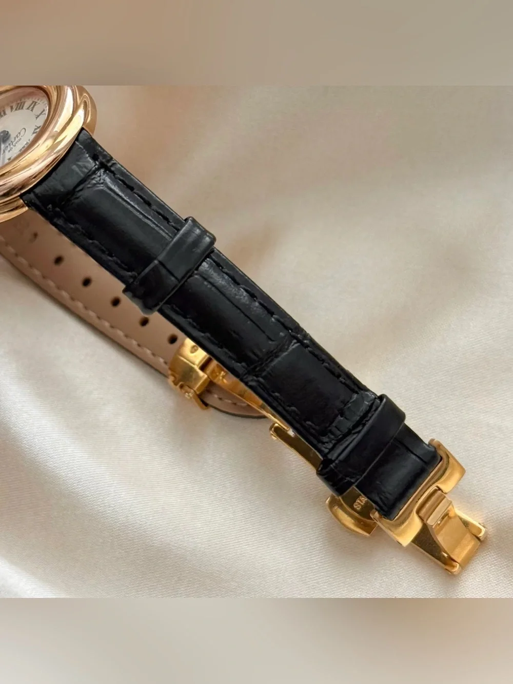 AUTHENTIC RARE VINTAGE CARTIER TRINITY BLACK LEATHER WATCH - WITH BOX - Picture 6 of 16